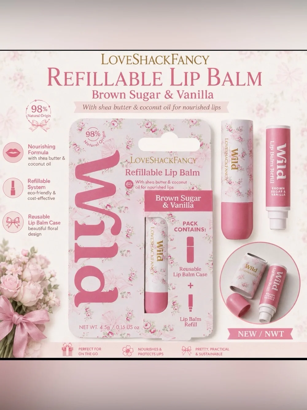 LoveShackFancy x Wild Refillable Lip Balm Brown Sugar & Vanilla – NWT